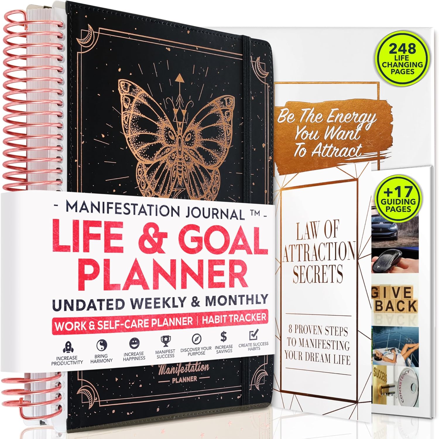 Cover of the book Manifestation Journal – Hourly, Weekly & Monthly Planner | 12-Month to Increase Productivity, Life Organizer & Goal Planner | Spiral Journal, Habit Tracker, Foldable Vision Board, Gift Box & Stickers
